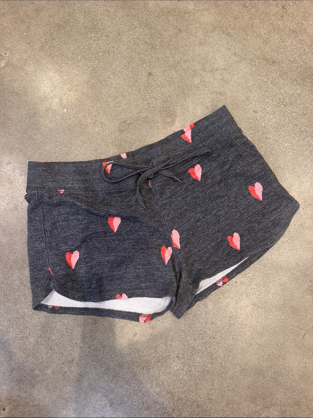 PJ Salvage Charcoal Lounge Shorts with Pink Heart Print